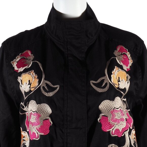 Context Womens Jacket Size S Floral Embroidered Nehru Black Pink Orange Silver - Picture 3 of 9